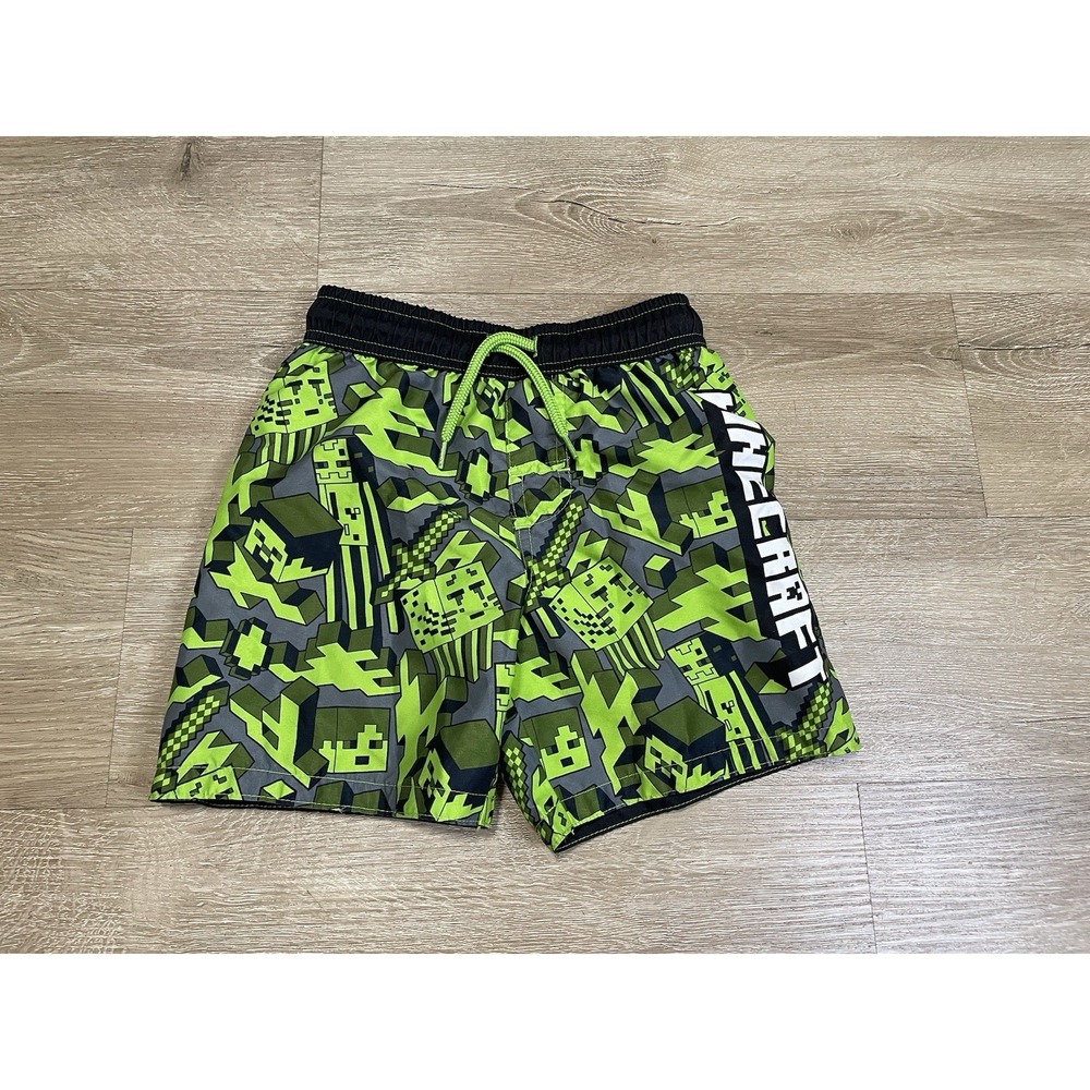 MINECRAFT Creeper Boys Swim Shorts Bathing Suit Size 4 Boys Kids Green